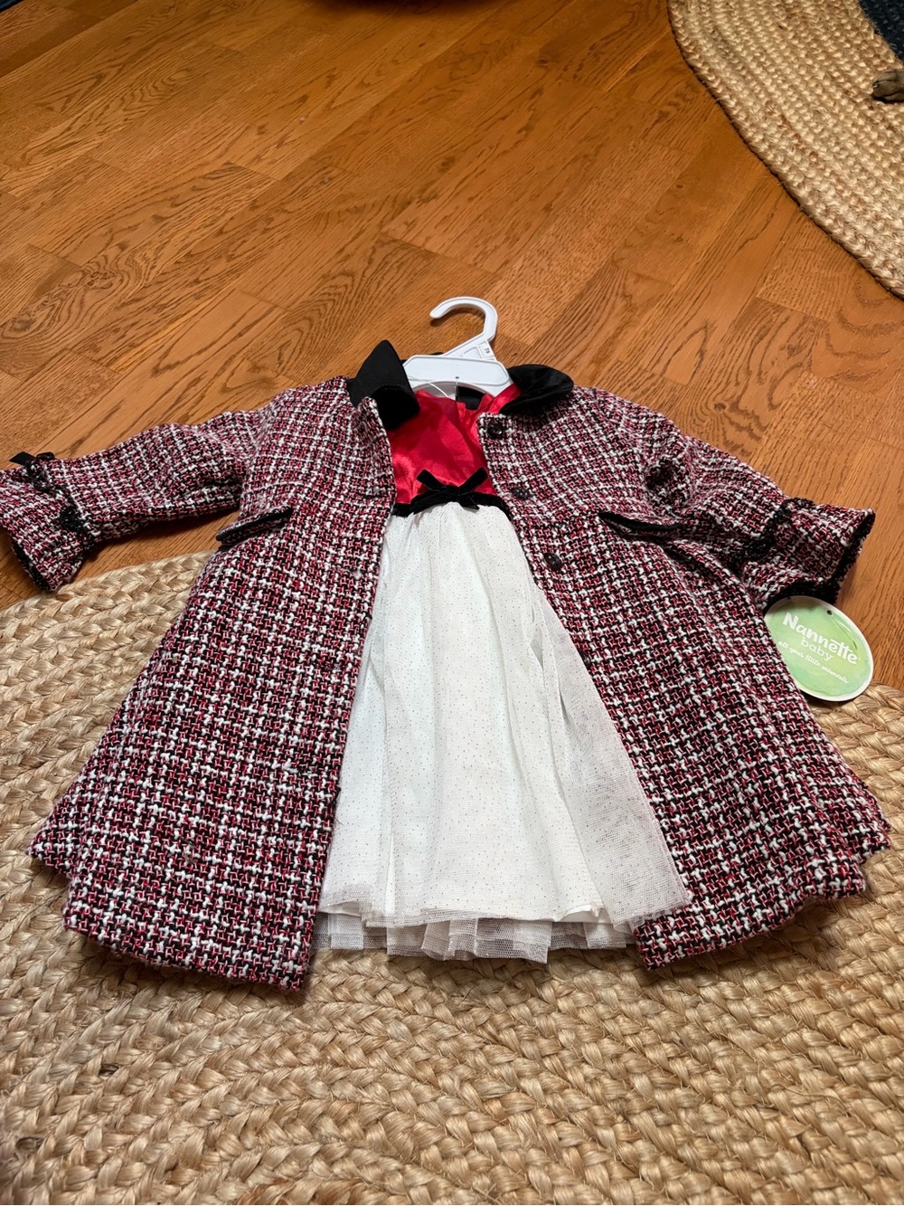 Nannette Red and White Tweed Coat Dress Set with Black Trim